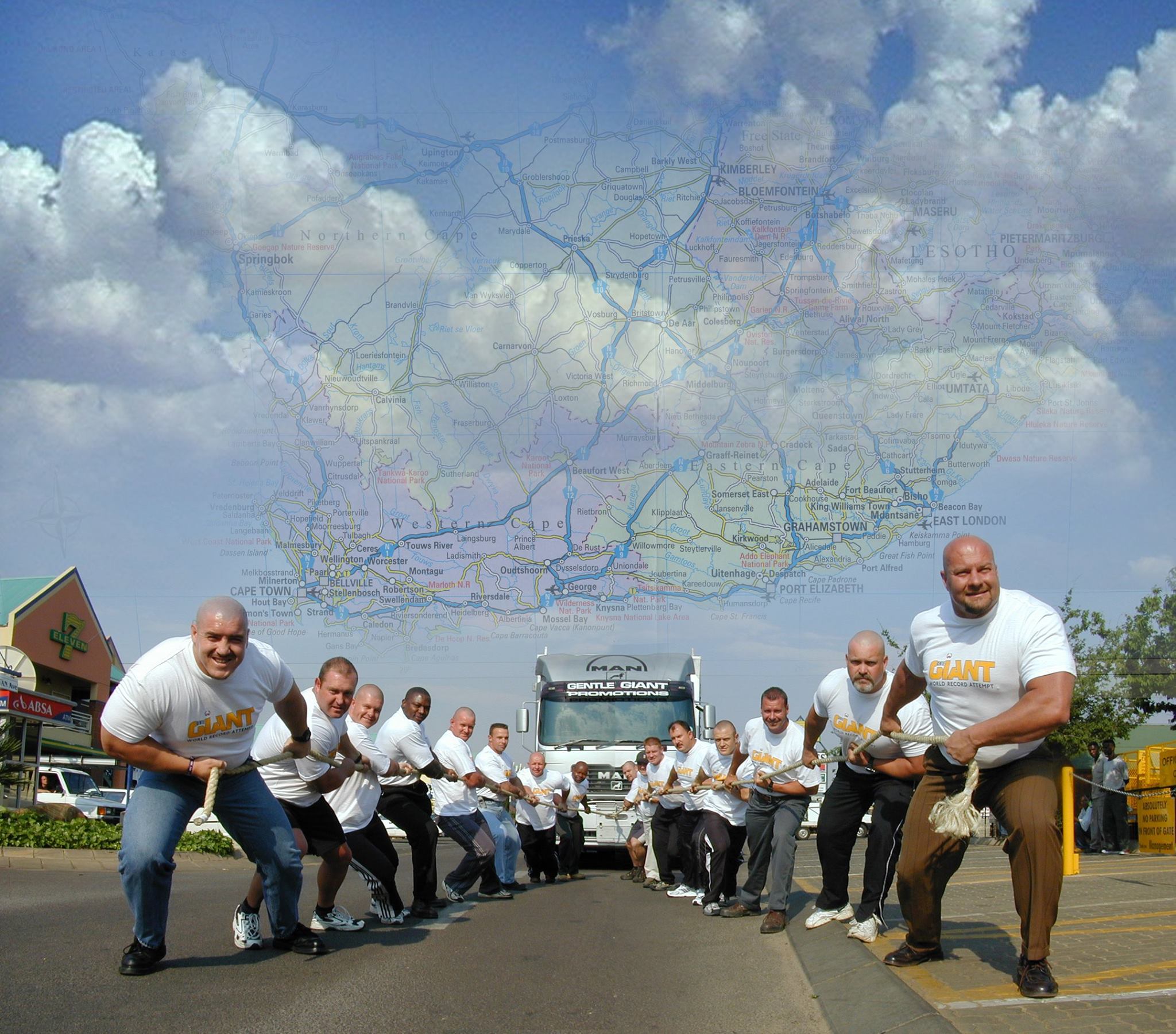 The Power Team pulling the truck